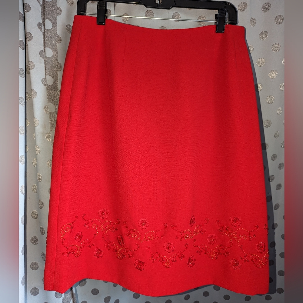 DONNA MORGAN Red Beaded Pencil Skirt 12